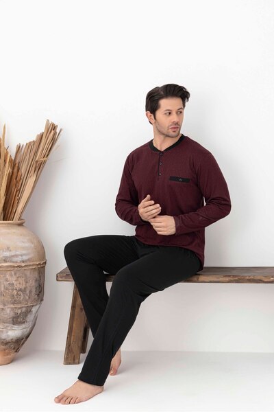 Tarık Set de pijamale tricotate din bumbac pieptănat, cu mâneci lungi, cu mod...