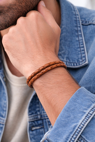 HER ŞEY NOTA www.herseynota.com Brown Genuine Leather Braided Men's Bracelet ...