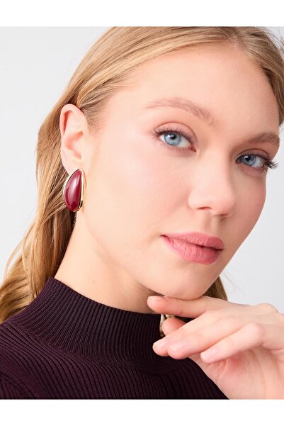 Jimmy Key Bordo Büyük Damla Taş Figürlü Küpe