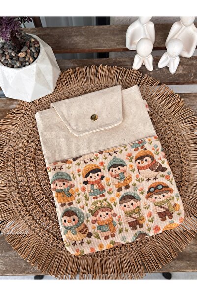 Classbag El Yapımı Kanvas Kumaş,Çıtçıtlı Çok Amaçlı, 9 Inç Uyumlu Tablet,Lapt...