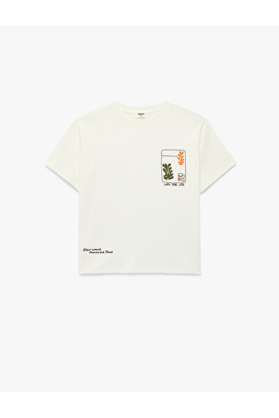 Koton Vezena pamučna majica kratkih rukava sa okruglim izrezom