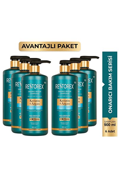 Restorex Keratin&Argan Onarıcı Bakım Şampuanı 900 ml 6 ADET