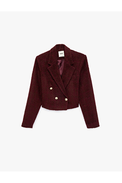 Koton Double-Breasted Collar Slim Fit Button Detailed Crop Tweed Jacket