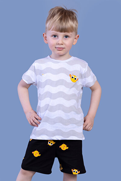 Toontoy Boys' 2-Piece Set: Printed Crew Neck T-Shirt & Elastic Waist Pocket S...