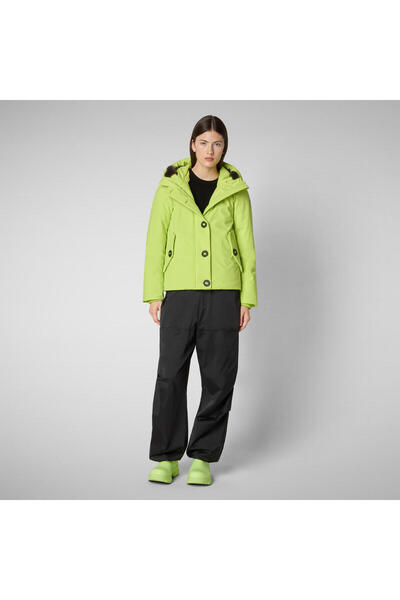 SAVE THE DUCK Kadın Kapüşonlu Mont Fosforlu Yeşil-Shanon