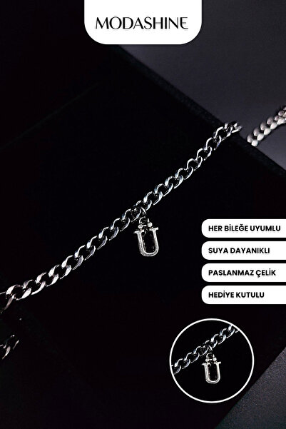 ModaShineShop Stainless Steel Bracelet with Letter U – Adjustable Letter Brac...