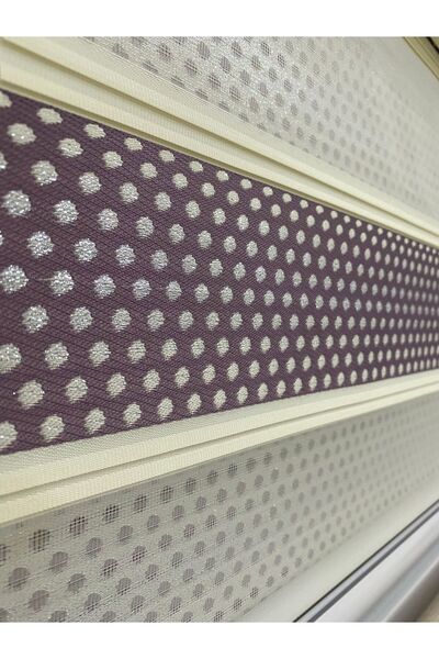 Hozari mor pliseli (krem desen) zebra perde