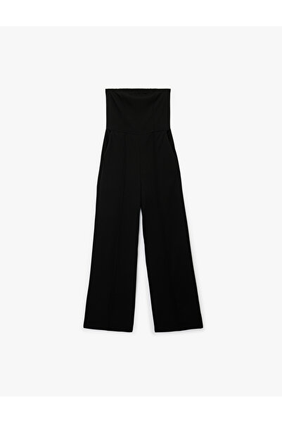 Koton Crepe Fabric Pockets, Ribbed Detail, Wide Leg Strapless Jumpsuit