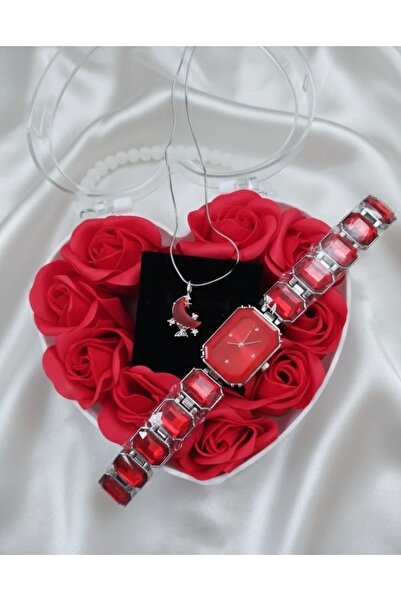 Yegane Special Heart-Shaped Rose Boxed Watch Gift Set for Lovers