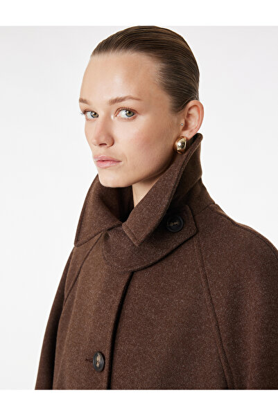 Koton Uzun Kollu Düğmeli Cepli Uzun Kaşe Oversize Kaban