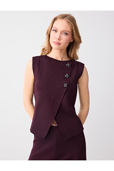 Jimmy Key Vestă tricotată cu nasturi, de culoare burgundy