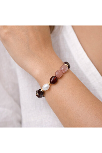 B Design jewelry Rose Garnet (Lal) Stone and Pink Quartz Bracelet