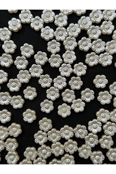 Bijumix Aksesuar 50 Adet Beyaz Sedefli Çiçek Akrilik Boncuk – 12 mm Plastik T...