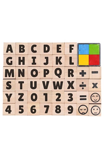 Loolipo Set of 44 wooden stamps and 4 markers - Letters and numbers