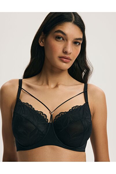 ESOTIQ Sutien fără burete, cu armătură, detalii florale din dantelă, bretele ...