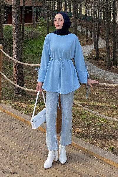 lamelif Slit Detailed Sweat Baby Blue