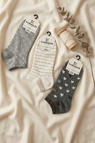 KARDEŞLER ÇORAP Women's Cotton Booties Socks Colorful 3-Piece Pack