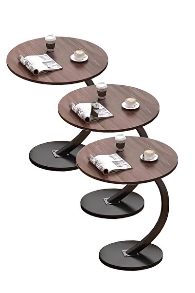 co arma Set of 3 round side tables, a modern C-shaped coffee table with a woo...