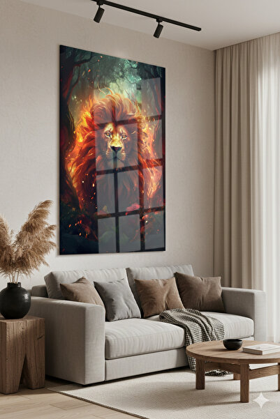 BLT DİZAYN Puterea focului: Tablou din sticlă cu o figură majestuoasă de leu ...