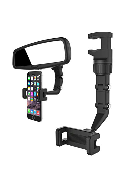 Hurtel Adjustable Car Rearview Mirror Holder for Smartphone Black