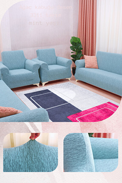 Uy Style jakarli , lastikli koltuk örtüsü, leke tutmaz ,3+3+1+1 takım(ağaç ka...