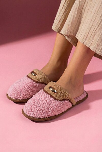 FUGA MODA Evelis Powder Mink Towel Textured House Slippers with Drop Accessories