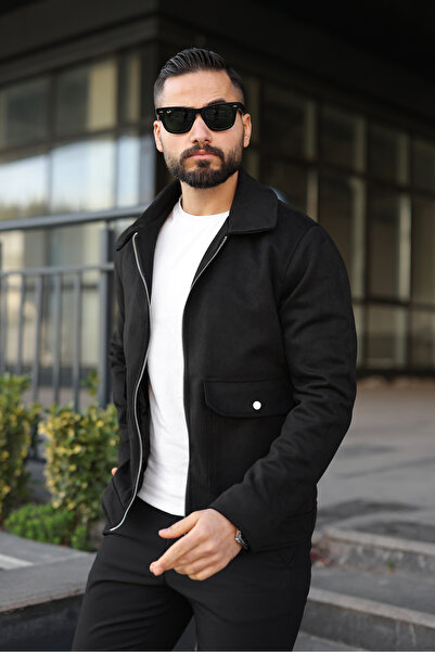 BASEL.CO Slim Fit Lined Suede Jacket with Pocket Flaps