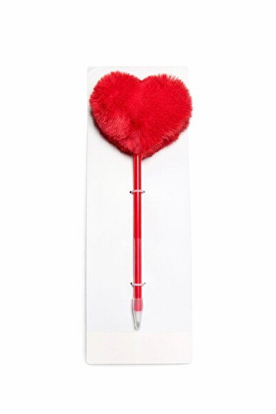 nukoo Plush Heart-Shaped Red Ballpoint Pen (Black Writing)