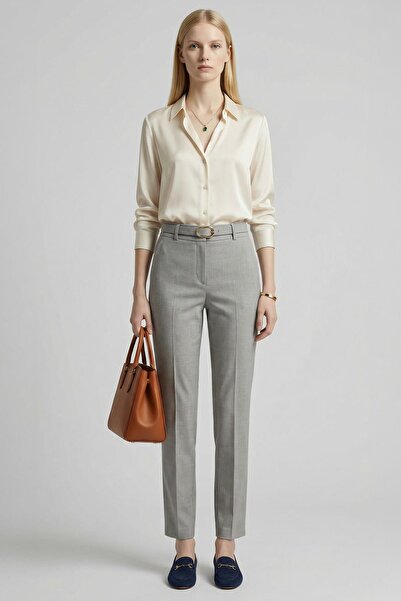 Rays 8404A Pantaloni cu talie înaltă și curea, croială în V, gri