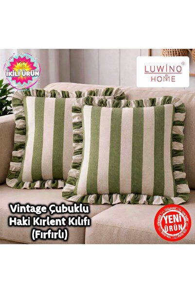 LUWİNO HOME Husă de pernă cu volane din in, seria Vintage Stick, 42 x 42 cm (...