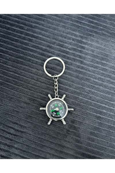 Beksy Accessory Gemi Dümeni Pusulalı Anahtarlık - Gümüş Renk Denizci Hediyeli...