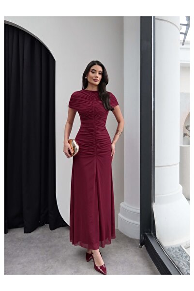 ESRAHELVACI Neck and Waist Gathered Tulle Dress