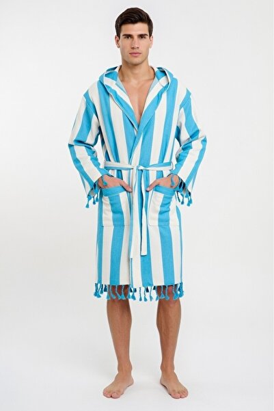 Mulberry Men's Striped Peshtemal Bathrobe 100% Cotton Beach Bathrobe