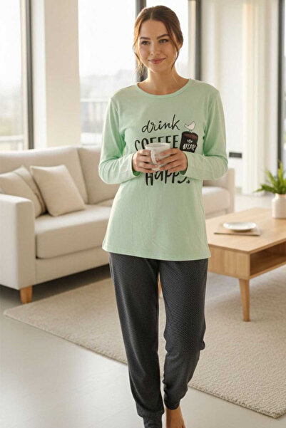 Swana Γυναικείο Σετ Πιτζάμες με Σχέδια-Πράσινο