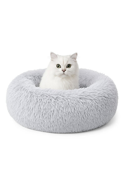 Zenva Round fluffy bed for cats and small dogs, 60 cm diameter - soft and com...