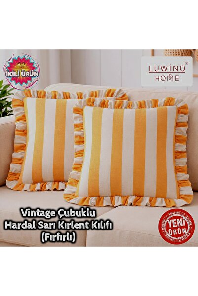 LUWİNO HOME Throw Pillow Cover Ruffled Linen Vintage Stick Series 42 X 42 cm ...