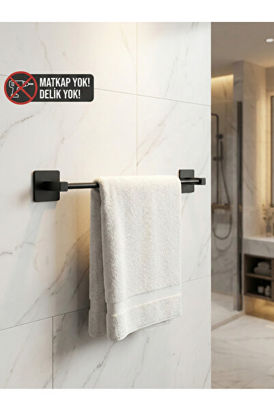 Genel Markalar Yapışkanlı Siyah Paslanmaz Metal Banyo Havluluk 38 cm - Modern...