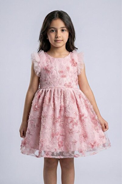 Alesaei-mondo tondo فستان سهرة بناتي وردي مزين بزهور S01284