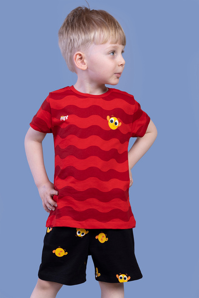 Toontoy Boys' 2-Piece Set: Printed Crew Neck T-Shirt & Elastic Waist Pocket S...