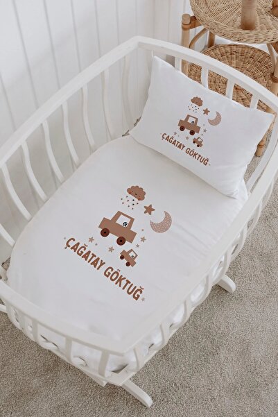 Lilabio İsme Özel %100 Pamuk lastikli Park Yatak Çarşaf Seti (60x120) Tahta A...