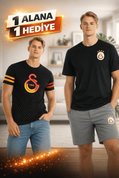 Galatasaray Tricou negru cu licență, cu imprimeu basic și logo negru, ca un c...