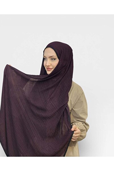 levamor eşarp şal LEVAMOR Müslin Biye Detaylı Kaymaz Dokulu Büyük Boy Şal Mür...