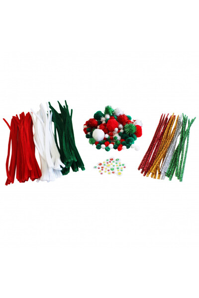 Loolipo Set of 300 craft accessories - Plush wire, moving eyes and pom-poms