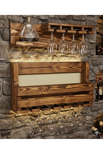 worldofwood Masif Çam El Yapımı Şaraplık ve Kadeh Standı