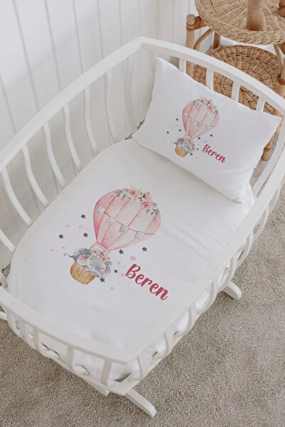 Lilabio İsme Özel %100 Pamuk lastikli Park Yatak Çarşaf Seti (60x120) Pembe B...