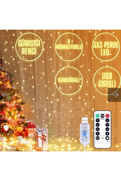 Black Rose 3X3 Günışığı Perde Led 8 Animasyonlu Usb Girişli