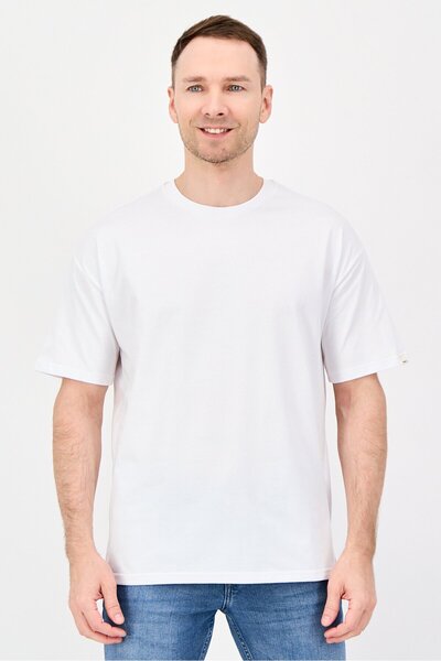 Fudo Men Oversized Fit Crew Neck Short Sleeve Solid T-Shirt, White