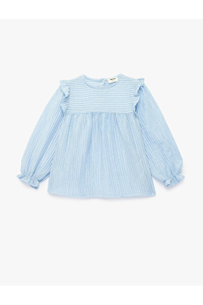Koton Ruffle Detailed Long Sleeve Crew Neck Striped Blouse