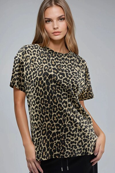 Hiccup Oversized Leopard Print Crew Neck T-Shirt