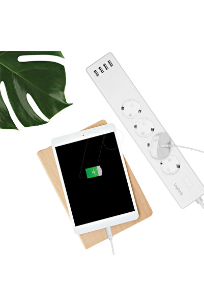 LogiLink Prelungitor inteligent Wi-Fi cu 4 prize, 1,8 m, alb